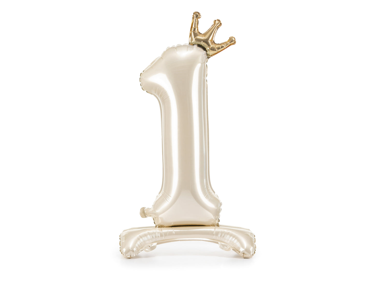 Stehender Folienballon Ziffer 1, 84cm, Hellcreme mit Goldkrone