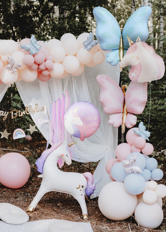 Folienballon Pastille Happy Birthday mit Einhorn, 35x35 cm, Mix