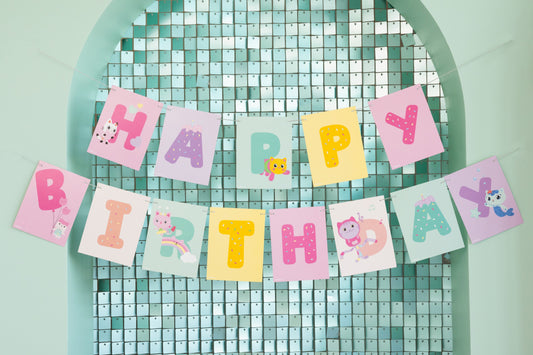 Banner Happy Birthday Gabby's Dollhouse, 180 x 15 cm, sortiert