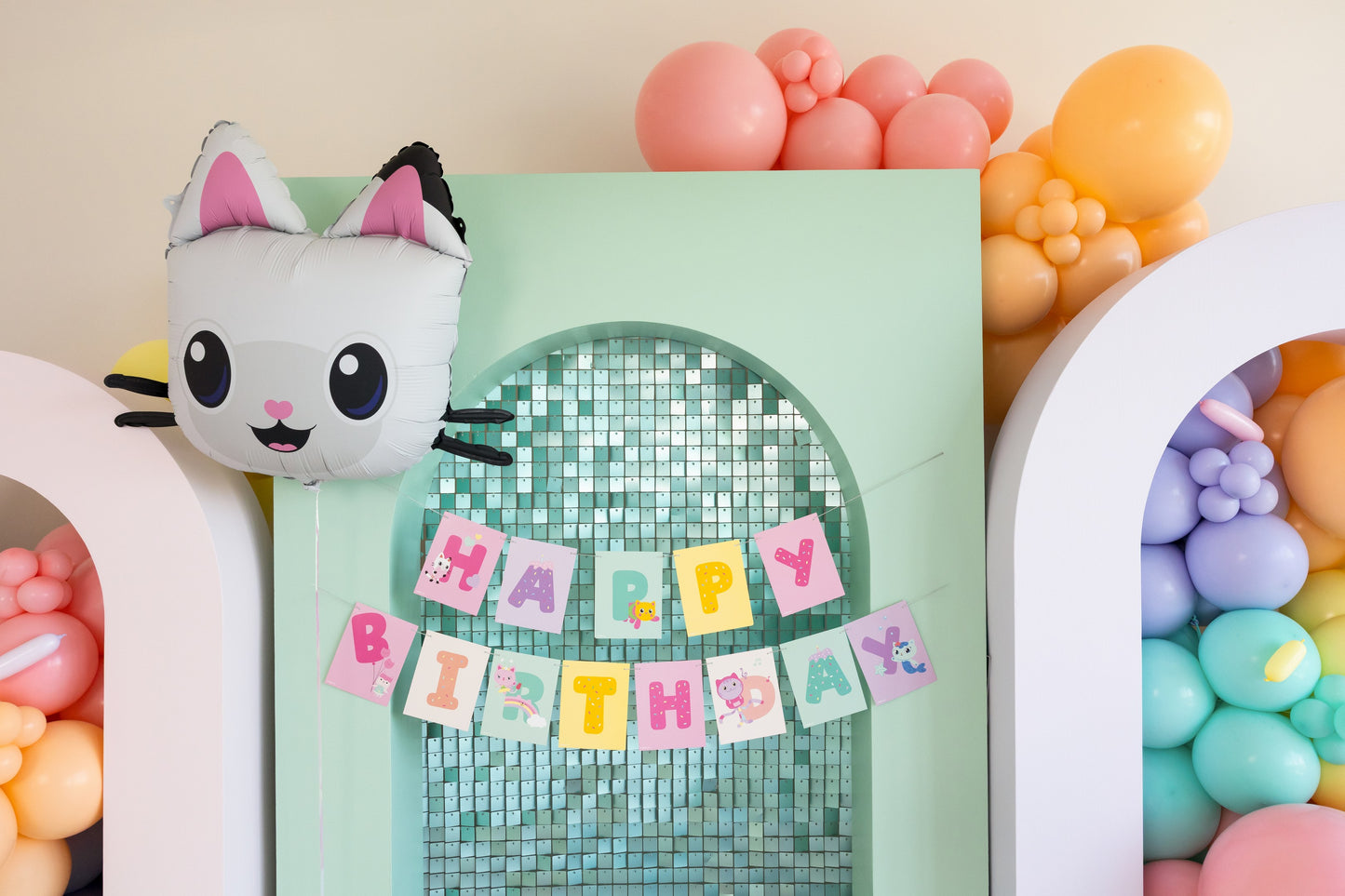 Banner Happy Birthday Gabby's Dollhouse, 180 x 15 cm, sortiert