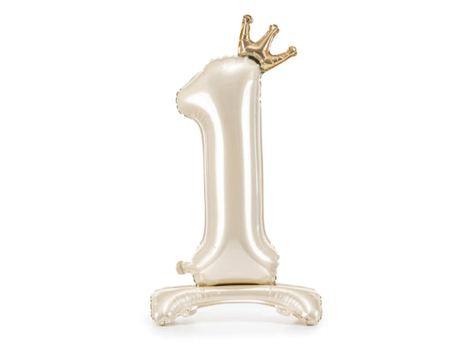 Ballon en aluminium sur pied en forme de chiffre « 1 », 84 cm, crème clair