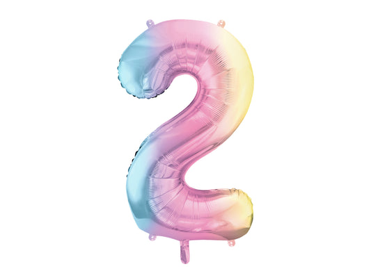 Folienballon Ziffer 2, 86cm, Pastell-Regenbogen