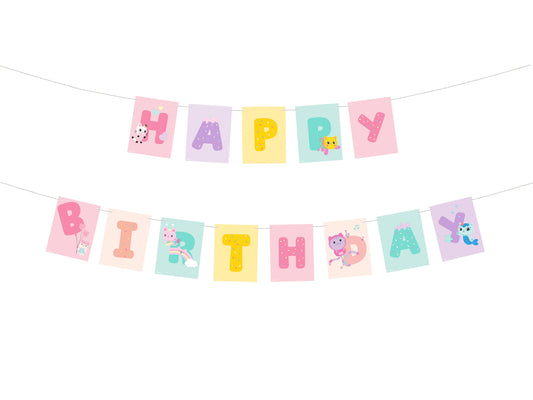 Banner Happy Birthday Gabby's Dollhouse, 180 x 15 cm, sortiert