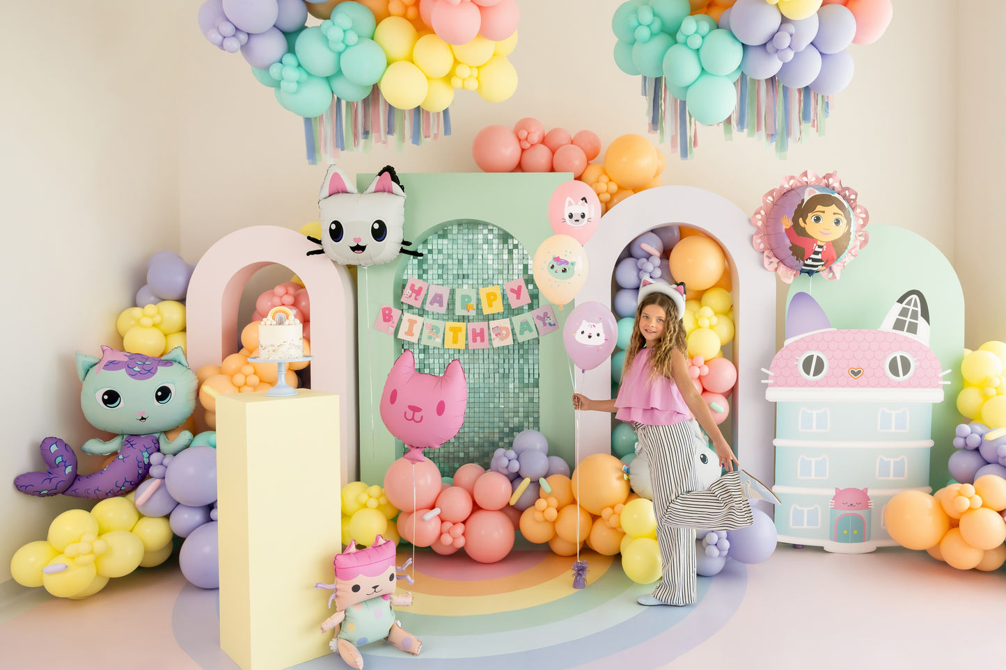 Banner Happy Birthday Gabby's Dollhouse, 180 x 15 cm, sortiert