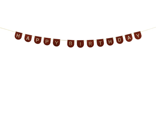Filzbanner, Happy Birthday, braun, 3 m