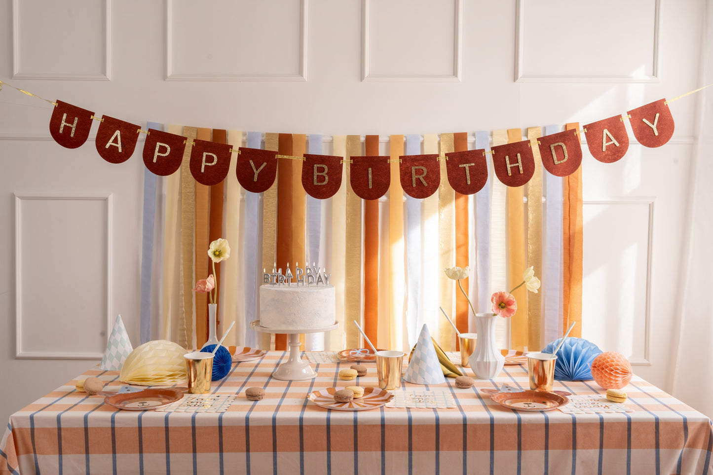Filzbanner, Happy Birthday, braun, 3 m