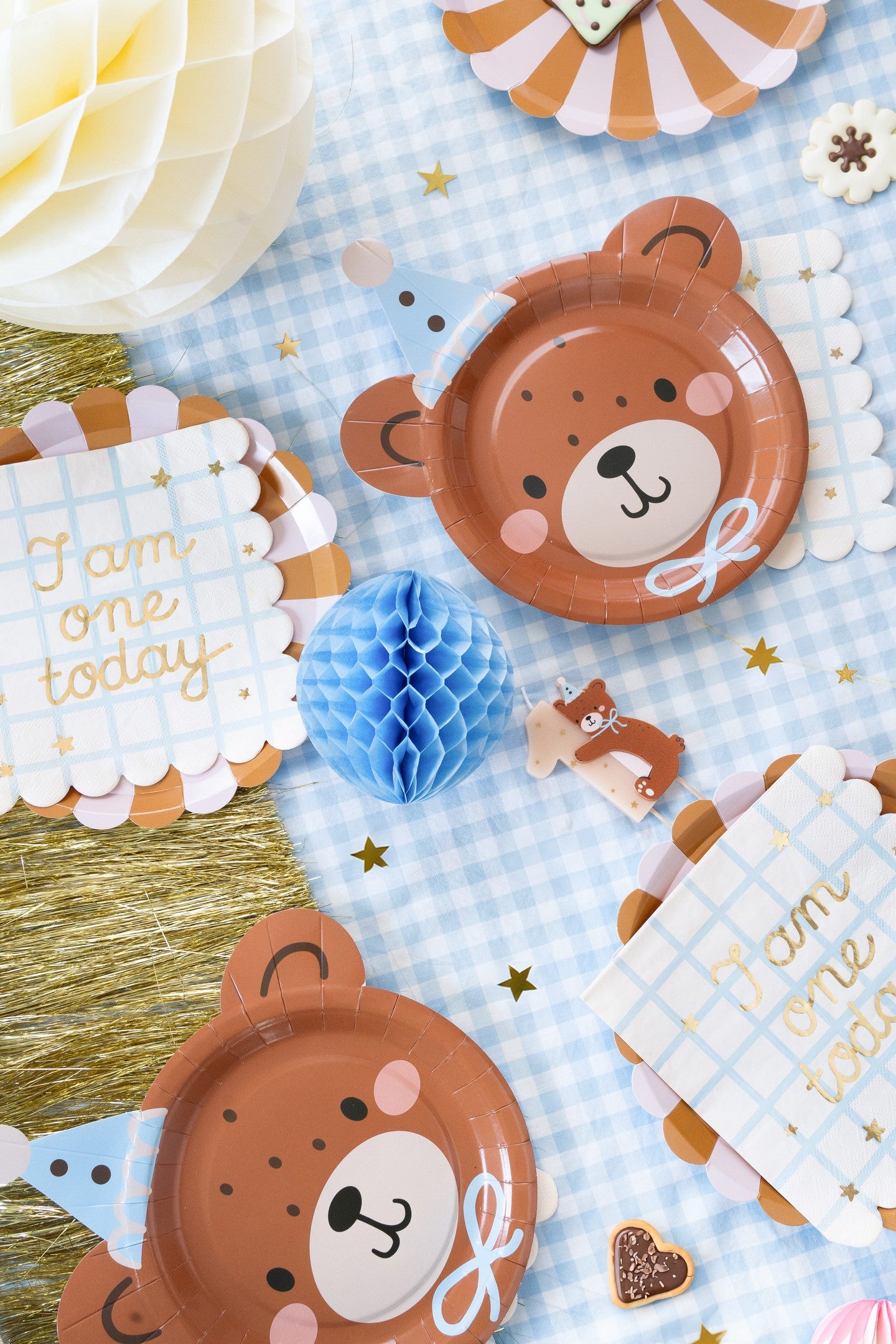 Geburtstagskerze Zahl 1 mit Teddybär, Mix, 7 cm
