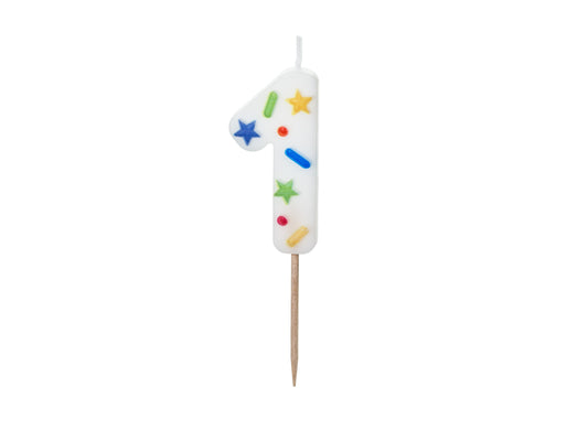 Geburtstagskerze Nummer '1', weisses Konfetti, 5,5 cm