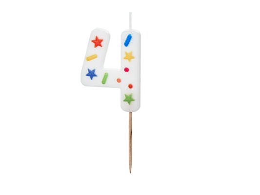 Geburtstagskerze Nummer '4', weisses Konfetti, 5,5 cm