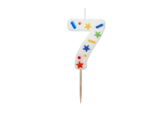 Geburtstagskerze Nummer '7', weisses Konfetti, 5,5 cm