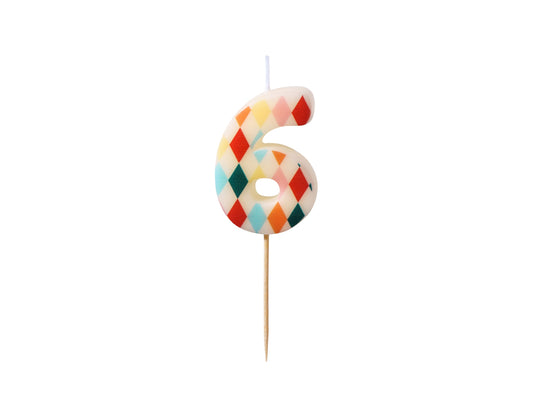 Geburtstagskerze Nummer 6 Rhombus, 5,5 cm, mix