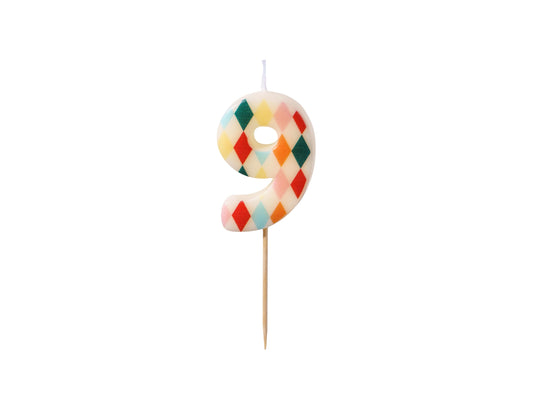 Geburtstagskerze Nummer 9 Rhombus, 5,5 cm, mix