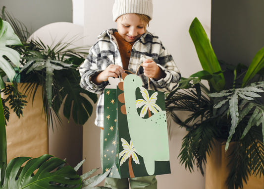 Geschenktüte Dinosaurier, 10x24x37 cm, Farbenmix