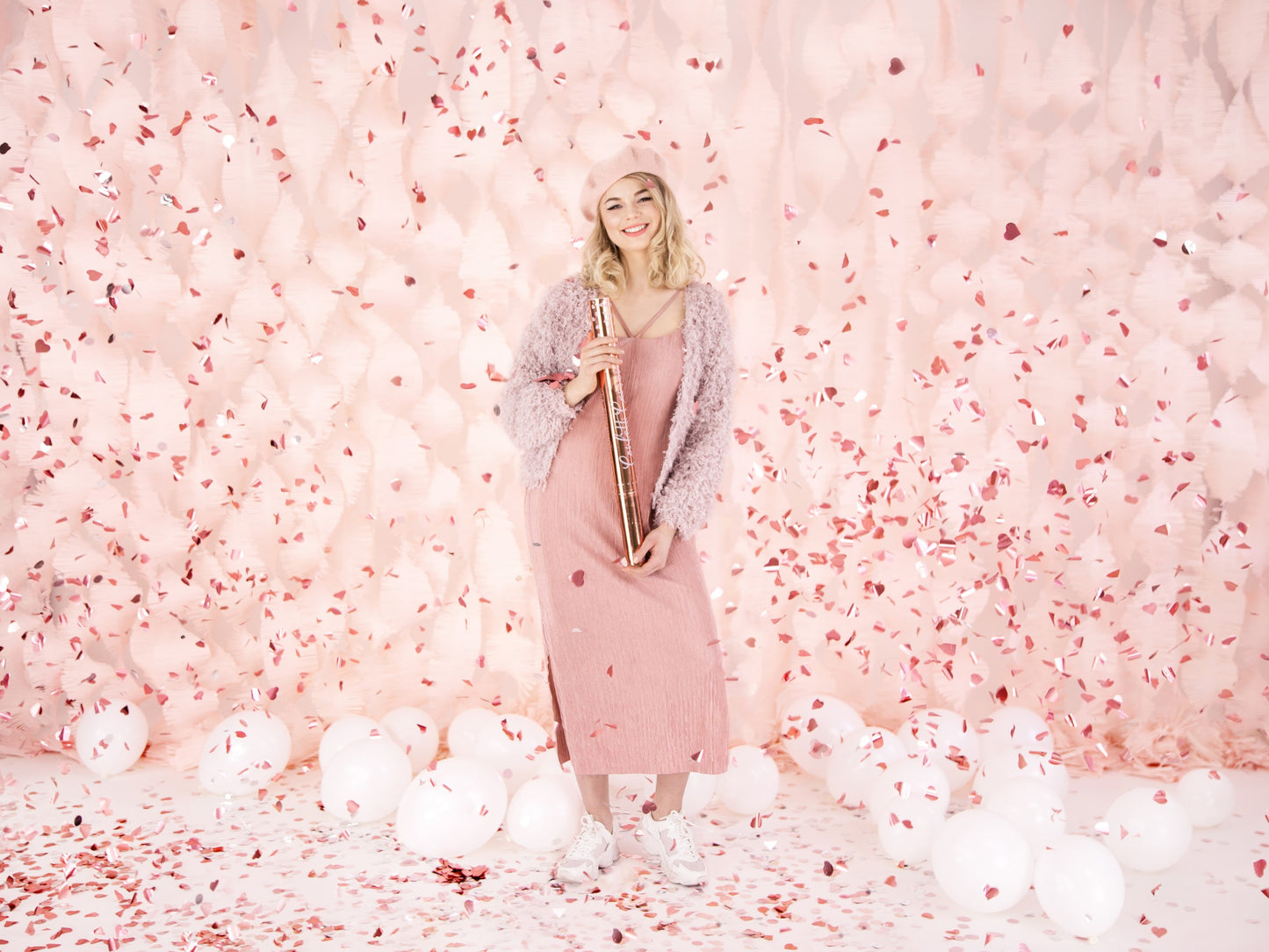 Konfettikanone mit Herzen, roségold, 60cm