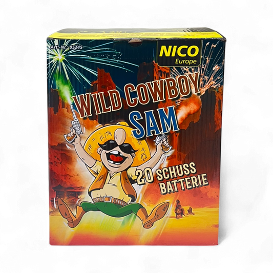 Wild Cowboy Sam Batterie – mehrschüssige Feuerwerksbatterie für Shows
